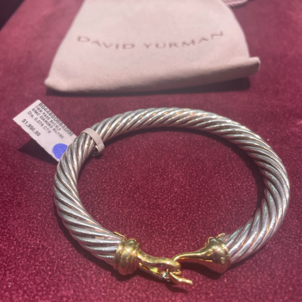 David Yurman buckle bracelet / bangle - silver, 18k gold, and diamonds - Picture 11 of 15